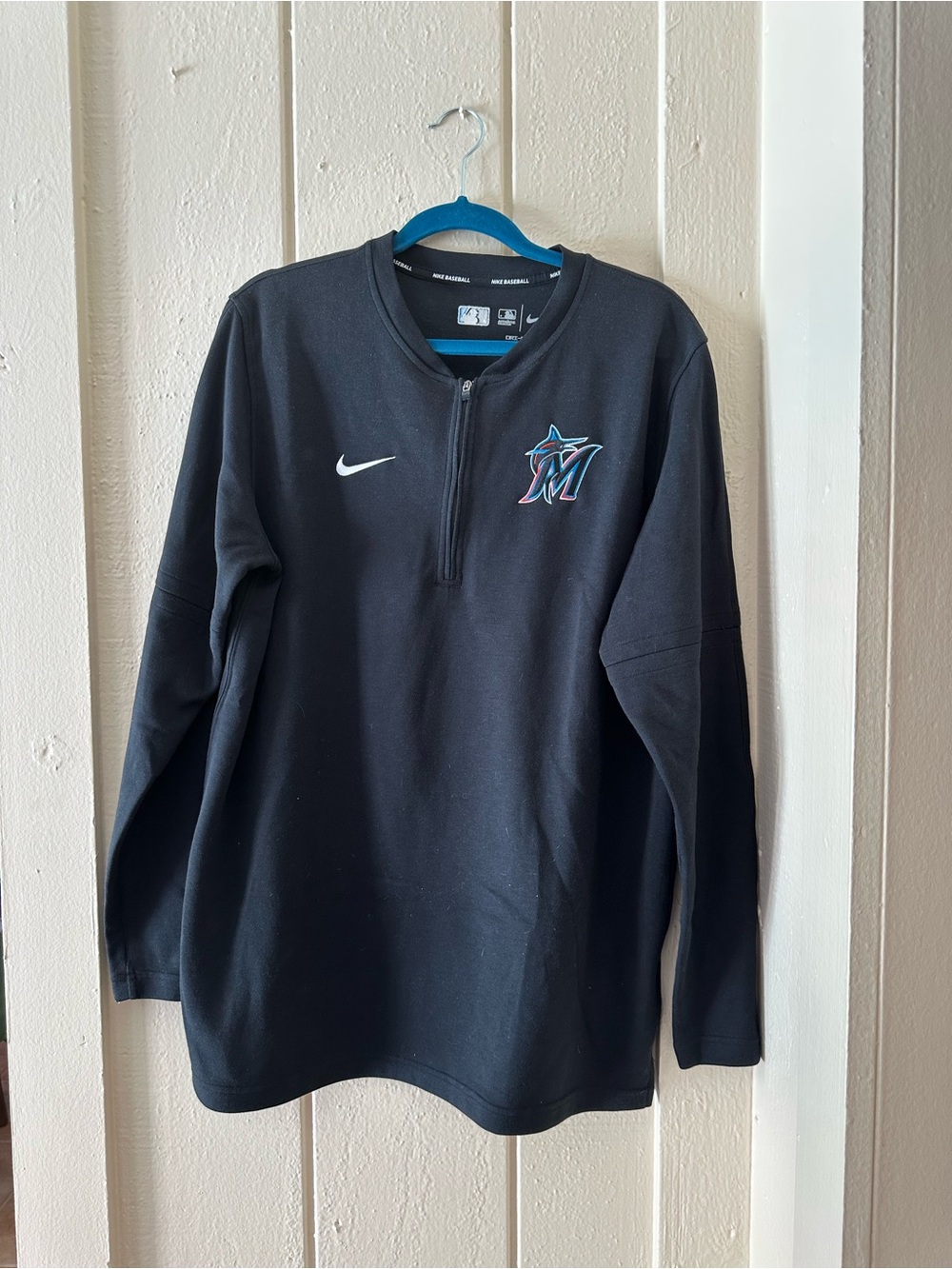 NEW NIKE 1/4 ZIP BLACK DRI FIT PULLOVER TOP COLLAB W/ FLORIDA MARLINS BASEBALL L